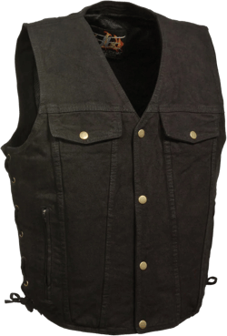 MEN'S BLK SIDE LACE DENIM VEST with CHEST POCKETS at Amazon Men’s Clothing store