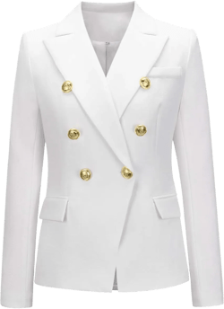 chouyatou Women's Vintage Double Breasted Slim Fit Dress Suit Blazer Jacket Large White