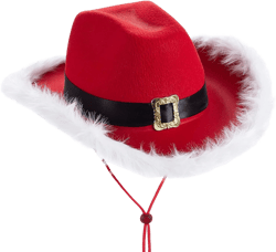 BULINGNA Felt Cowboy Hat for Women Feather Trim Cowgirl Hat for Dress-up, Role Play, Cosplay, Halloween Costume Accessories Santa Claus Red