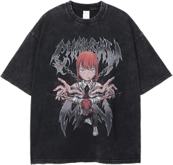 Man Chainsaw Anime Tshirt Denji Pochita Shirt Athletic Tee Oversized T Shirts for Women Men Black S