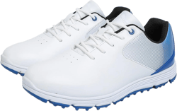 ONAIC Mens Golf Shoes Spikeless Golf Trainers Waterproof Comfort Leather Sneakers Anti-Slip Big Size 10 White B