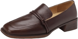 TinaCus Women's Genuine Leather Handmade Slip On Square Toe Knot Office Loafers Pumps Shoes 6.5 Brown