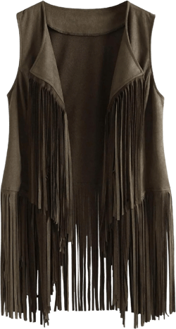 Women Faux Suede Vest Ladies Fringe Coat Open Front Tops Plus Size Sleeveless Jacket Solid Color Cardigan XX-Large Green