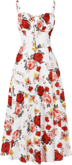 Women Floral Corset Dress Summer Dress 2024 Boho Flowy Slit Lace Up Midi Dresses Going Out A Line Casual Sundress Large White Red