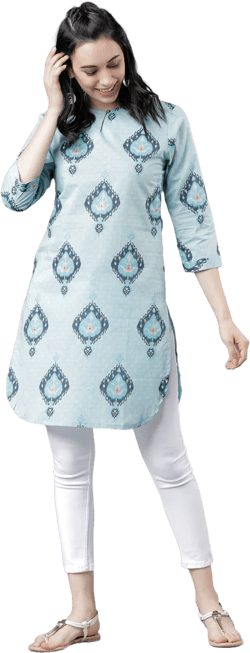 Women Blue Printed Tunic