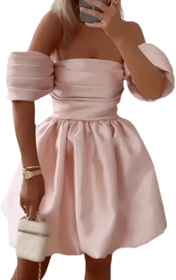 Off The Shoulder Short Prom Dress Satin Homecoming Dress for Teens A Line Pleated Strapless Cocktail Dress Pink 2