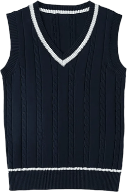 Women's Stripe Sweater Vest Classic V Neck Cable Knit Vest Sleeveless Pullover Ribbed Tank Tops Small Navy Blue