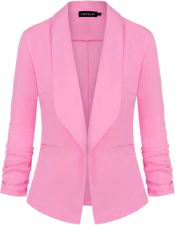 Unifizz Womens Casual Blazer Pockets Open Front Cardigan Work Office Jacket 3/4 Sleeve Pink Small