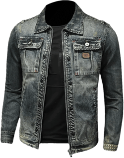 Fashion Trend Zipper Motorcycle Denim Jacket Men's Lapel Vintage Denim Jacket Large 5