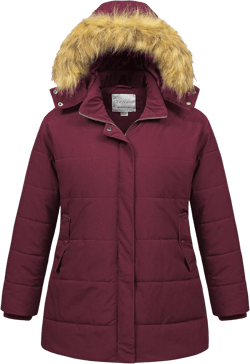 Chrisuno Women's Plus Size Winter Coat Waterproof Long Puffer Jacket Warm Thicken Parka with Removable Fur Hood 2X Wine Red