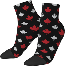 Men'S Women'S Gray Red Canada Maple Leaf Athletic Cushion Quarter Ankle Socks One Size 1 Black