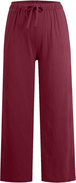 KIKX0DE Women's Fashion 2025 Linen Pants Summer Casual Wide Leg Loose Drawstring Trousers with Pockets 02-wine XX-Large