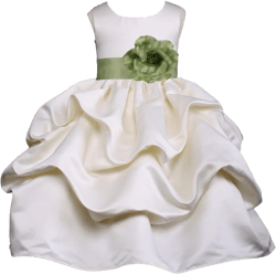 Prince Lover Wedding Flower Girl Jr. Bridesmaid Ivory Pick-Up Dress with Bow 6 Ivory/Sage