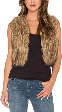 Tanming Women's Sleeveless Open Front Fluffy Short Faux Fur Vests Waistcoats Brown X-Small