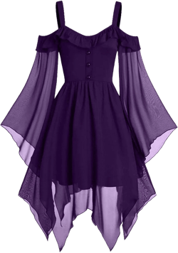 Medieval Costume Women Plus Size Butterfly Sleeve Halloween Maxi Dress Vintage Vampire Witch Cosplay Gothic Dress Gown Vintage Dress for Women Halloween Dress Print Gothic Dress (Purple,S) HL310