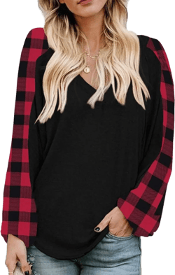 Beyove Boho Tops for Women Long Sleeve Fall Bohemian Casual Loose Fit Shirt Hippie Western Dressy Blouses X-Large Red Black Plaid