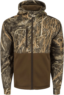 Drake Waterfowl Men's MST Hole Shot Hooded Windproof Eqwader 3-Layer Warm Sherpa-Lined Full Zip Hunting Jacket Mossy Oak Shadowgrass Habitat Two-tone 3X-Large