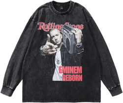 Men Long Sleeve Shirt Vintage Printed Washed Long Sleeve T-shirt Male and Female Trendy Brand