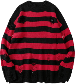 LifeShe Women's Men Striped Sweater Pullovers Oversized Knitted Jumpers Sweatershirts Streetwear Small Red Black