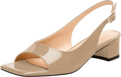 Womens Low Heel Slingbacks, Square Peep Toe Block Heel Sandals for Women, Comfort Heeled Casual Shoes 8 Nude Patent