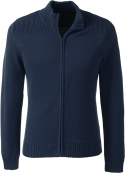 Lands' End Men's Cotton Modal Zip Front Cardigan Sweater - Large - Classic Navy