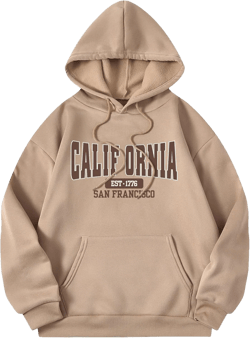 COZYEASE Women's Letter Graphic Print Drawstring Vintage Drop Shoulder Hoodies Thermal Long Sleeve Pullover Sweatshirt Mocha Brown S