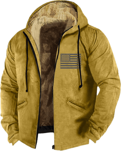 Mens Fuzzy Sherpa Jacket Long Sleeve Fleece Zip Up Coat Fall Winter Puffer Jacket Quilted Down Varsity Coat Hooded 1-yellow Medium