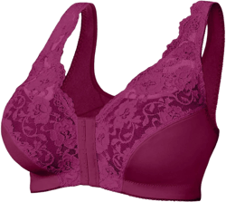 Plus Size Women's Front Closure Bra No Underwire Seamless Lace Bandeau Full Coverage T-Shirt Bras