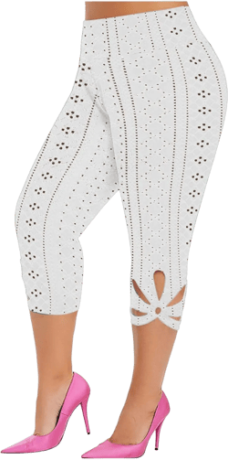 Eyelet Capri Leggings for Women Plus Size Hollow High Waisted Cropped Leggings Stretch Lace Workout Yoga Capris Tights White Small