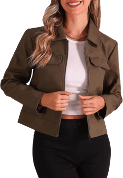 Allegra K Faux Leather Jackets for Women's Zip Up Vintage Distressed 2024 Fall Short PU Moto Biker Jacket Large Brown