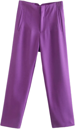 Bollrllr Women's Fashion Straight Leg Pants Retro High Waist Zip Fly Straight Leg Pants 2023 X-Large Purple