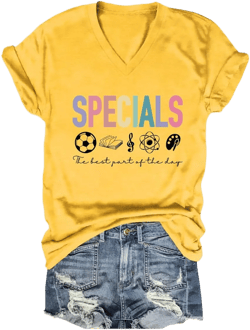 Special Education Teacher Shirt for Women Art Music PE Teacher T-Shirt V Neck Short Sleeve Graphic Tees Casual Tops Large Yellow