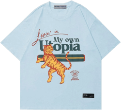 Aelfric Eden Mens Oversized T Shirts Tees Tiger Graphic Tee Print Cotton Tops Streetwear Casual Shirt Blue X-Large