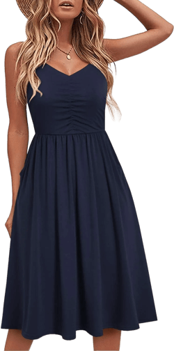 YATHON Casual Dresses for Women Sleeveless Cotton Summer Beach Dress A Line Spaghetti Strap Sundresses with Pockets X-Large Yt090-navy