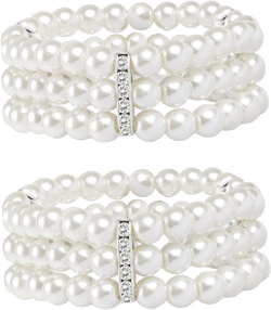 MONAZEO 2-8Pcs Vintage Pearl Bracelet 3-Row Pearl Stretch Bracelet Multi-Layered Elastic Bangle Bridal Wedding Jewelry 1920s Flapper Costume Accessories for Women(2PCS): Clothing, Shoes & Jewelry