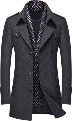 PRIJOUHE Men's Wool Blend Jacket Single Breasted Slim Fit Thick Winter Windproof Pea Coat with Removable Scarf XX-Large Grey