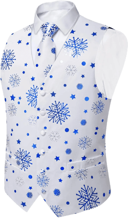 DiBanGu Christmas Men's Suit Vest and Tie Set Formal Business Dress Waistcoat for Tuxedo V-Neck Slim Fit Holiday Vest X-Large White Blue