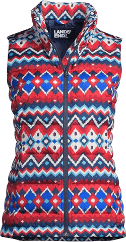 Lands' End Womens Puffer Down Vest Ivory Chevron Fairisle Regular X-Large