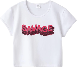 Women's Short Crew Neck Sleeve Y2K Baby Tees Cute Graphic Print Crop Tops Slim Fit T Shirts Retro Vintage Aesthetic Pink Letters X-Large