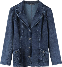 Women's Plus Size Casual Fashion/Business Stretch Knitted Denim Slim Fit Jacket