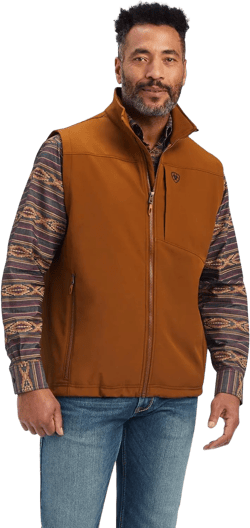 ARIAT Mens Logo 2.0 Softshell Vest Athletic Outerwear Casual Water Resistant Upper - Black Large Chestnut