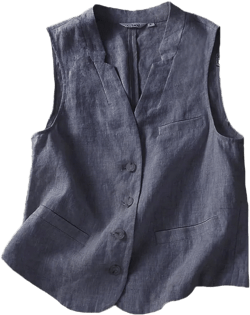 IDEALSANXUN Womens Linen Vest Casual Lightweight Sleeveless Blazer Spring Summer Jackets Navy X-Large