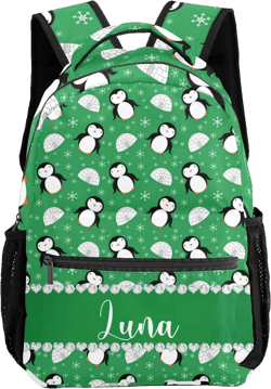 Custom Kids Backpack, Personalized Student School Bags for Boys & Girls, Bookbags for Travel Penguins Green Option 6
