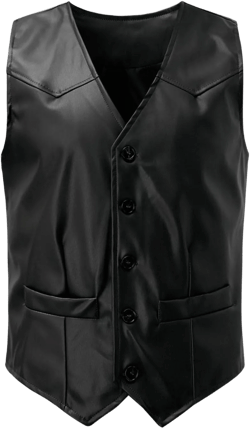 Men's V Neck Western Cowboy Vest Faux Leather Suit Vest Button Down Waistcoat Slim Fit Vintage Sleeveless Vest Jacket 3X-Large Black