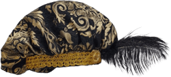 Willyacos Mens Medieval Tudor Hat with Feather Muffin Top Hat Renaissance Tudor Flat Cap Minstrel Costume Headwear Headpiece One Size Black Gold