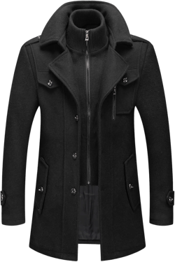 CHARTOU Men's Thermal Single Breasted Wool Blend Coat Business Peacoat with Detachable Zipper Small Black