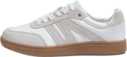 LUCKY STEP Women Classic Retro Gum Sole Fashion Sneakers Casual Tennis Skate Shoe Genuine Leather Walking Footwear Anti Slip Trainers 6 White/Grey