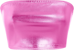 Womens Holographic Metallic Shiny Off Shoulder Crop Top Bustier Tube Top Blouse Rave Causal Strapless Basic Sexy Vest Large Pink