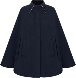 CHARTOU Women's Mock Neck Button Down Poncho Cape Woolen Pea Coat Cloak One Size Navy