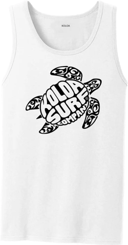 Koloa Surf Turtle Logo Tank Tops in 40 Colors. Adult Sizes: S-4XL XX-Large White With Black Logo